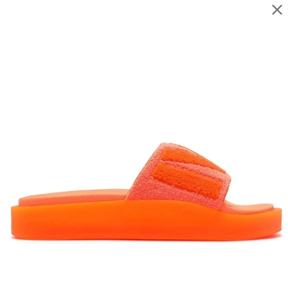 Ivy Park x Adidas Screaming Orange Terry Cloth Logo Platform Slides